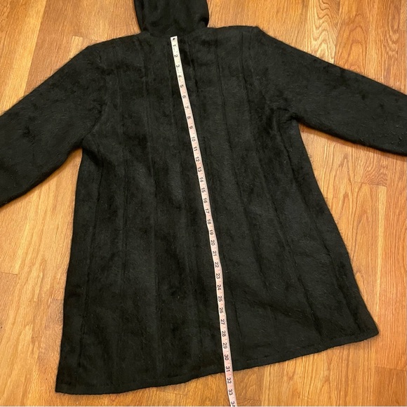Cozy Black Angora Wool Sweater Coat with Giant Hood and Pockets Very Warm - M - Picture 5 of 12